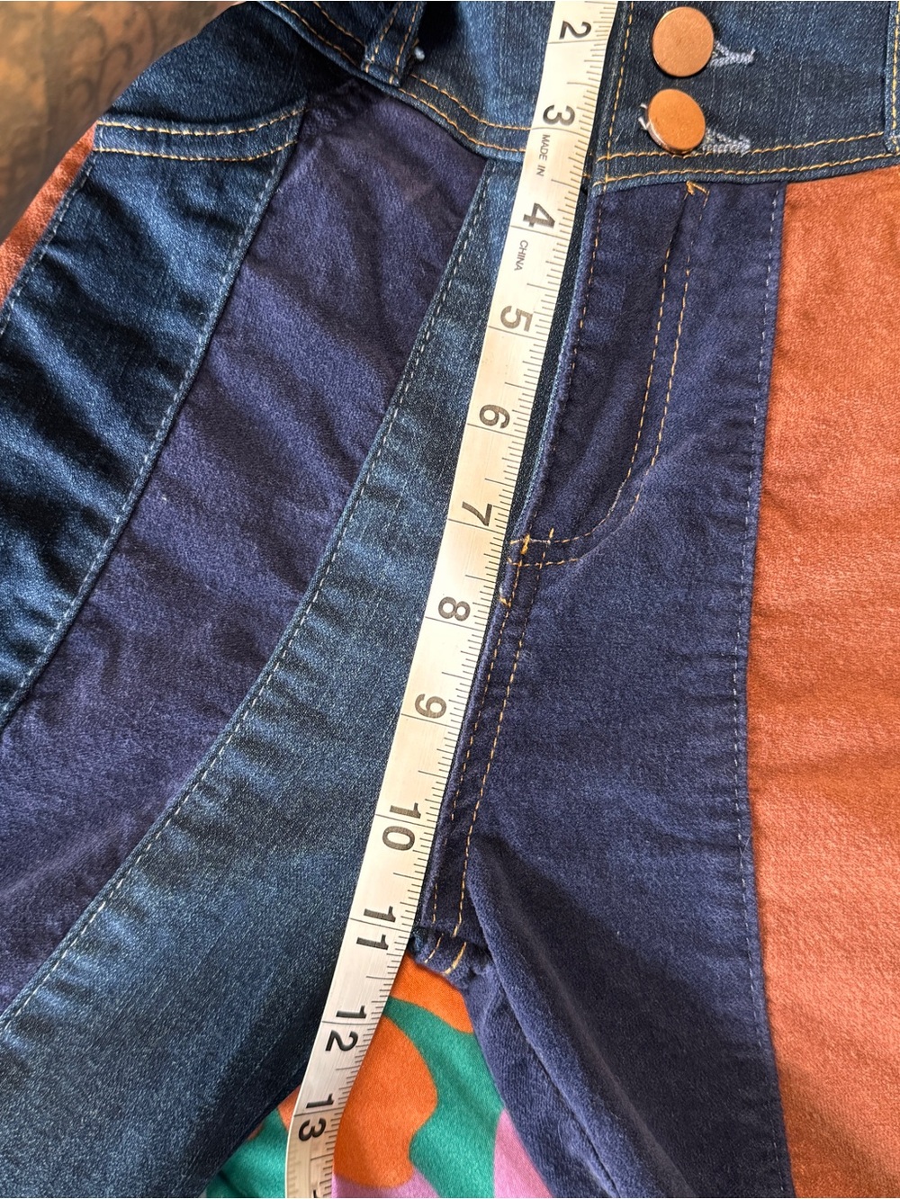 Altar'd State Women's Flared Jeans with Navy, Brown and Tan Panels - Picture 7 of 9